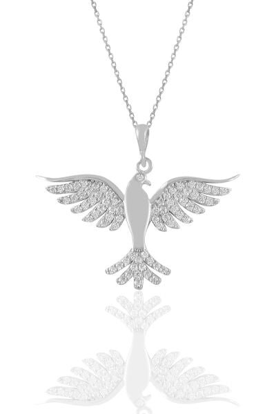 Gümüş rodyumlu  zirkon taşlı simurg anka kuşu kolye SGTL11124RODAJ