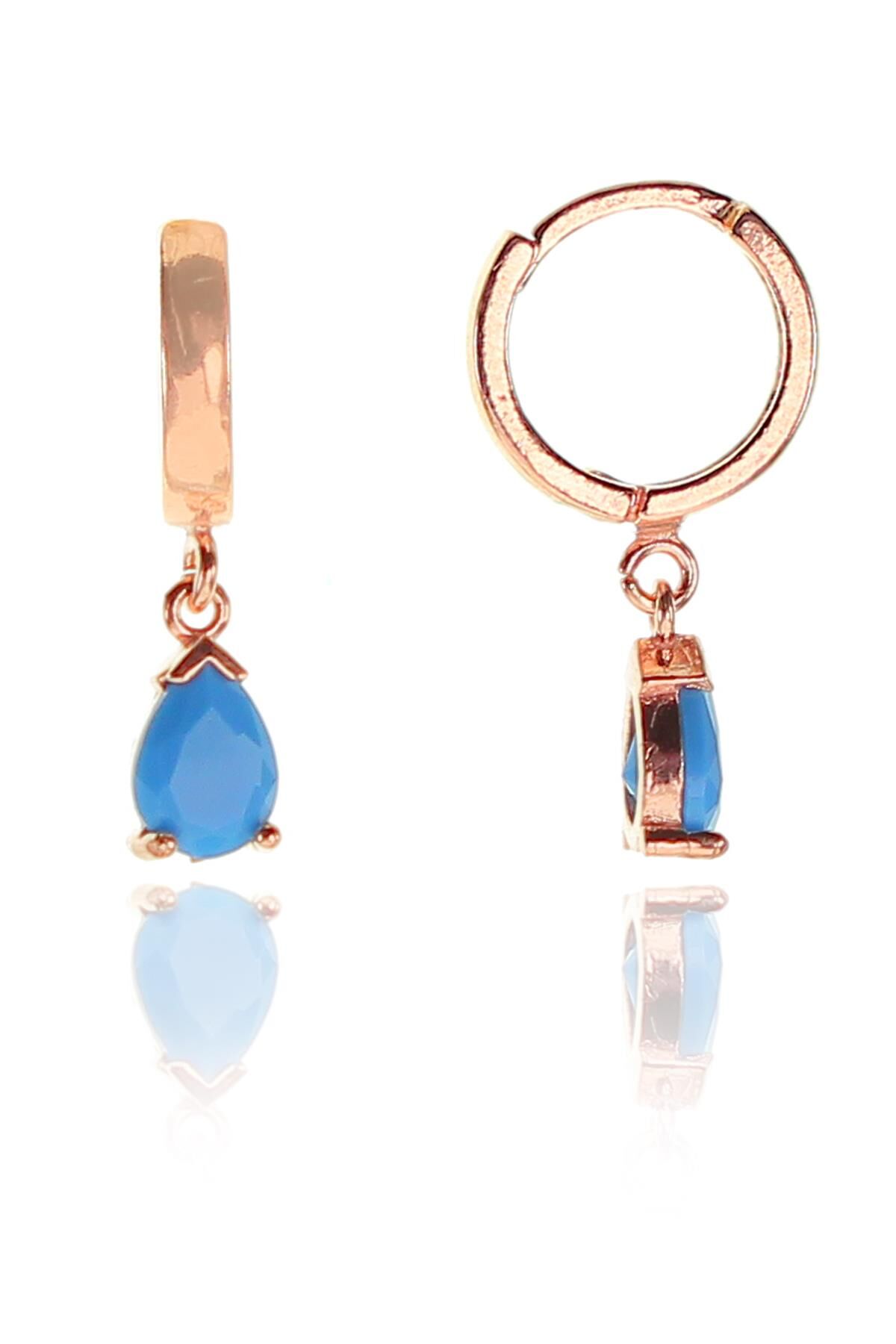 Gümüş rose halkalı damla taşlı küpe SGTL9336