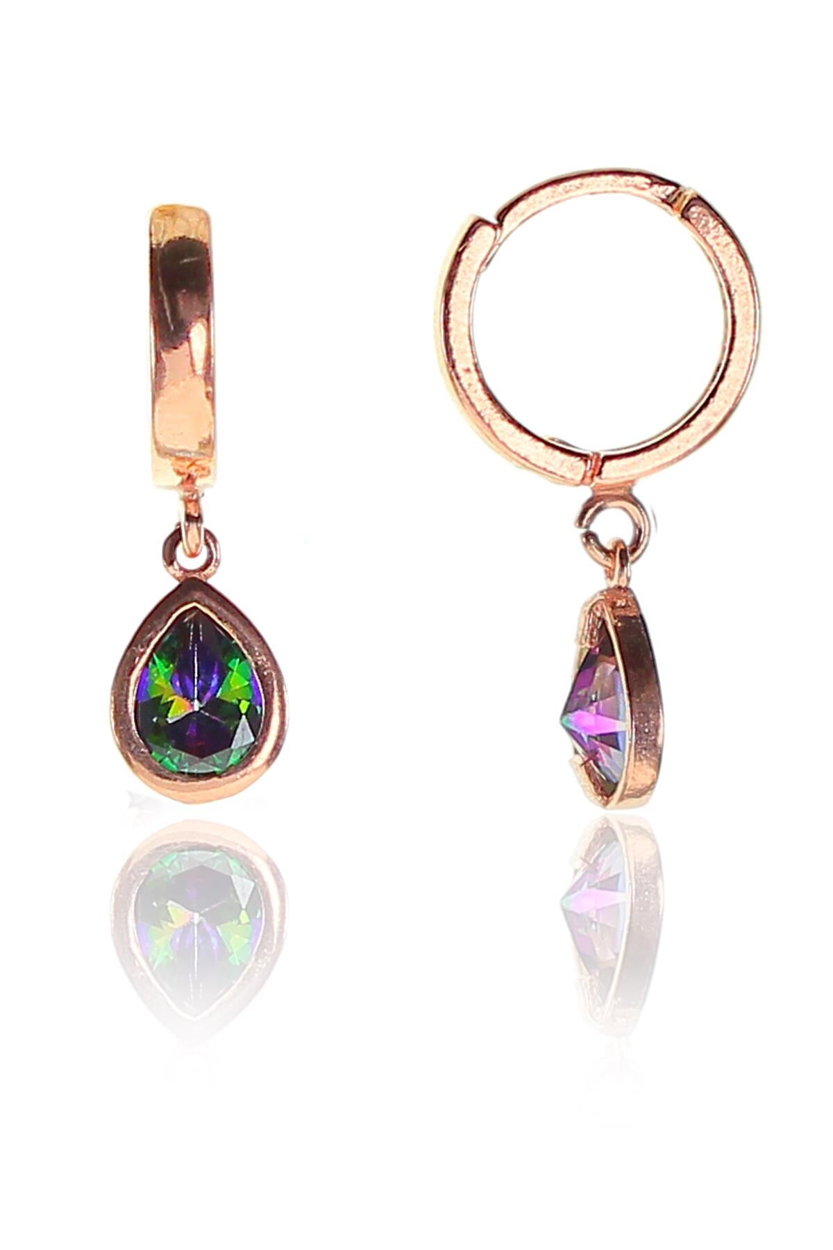 Gümüş rose halkalı damla taşlı küpe SGTL9341