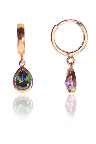 Gümüş rose halkalı damla taşlı küpe SGTL9341