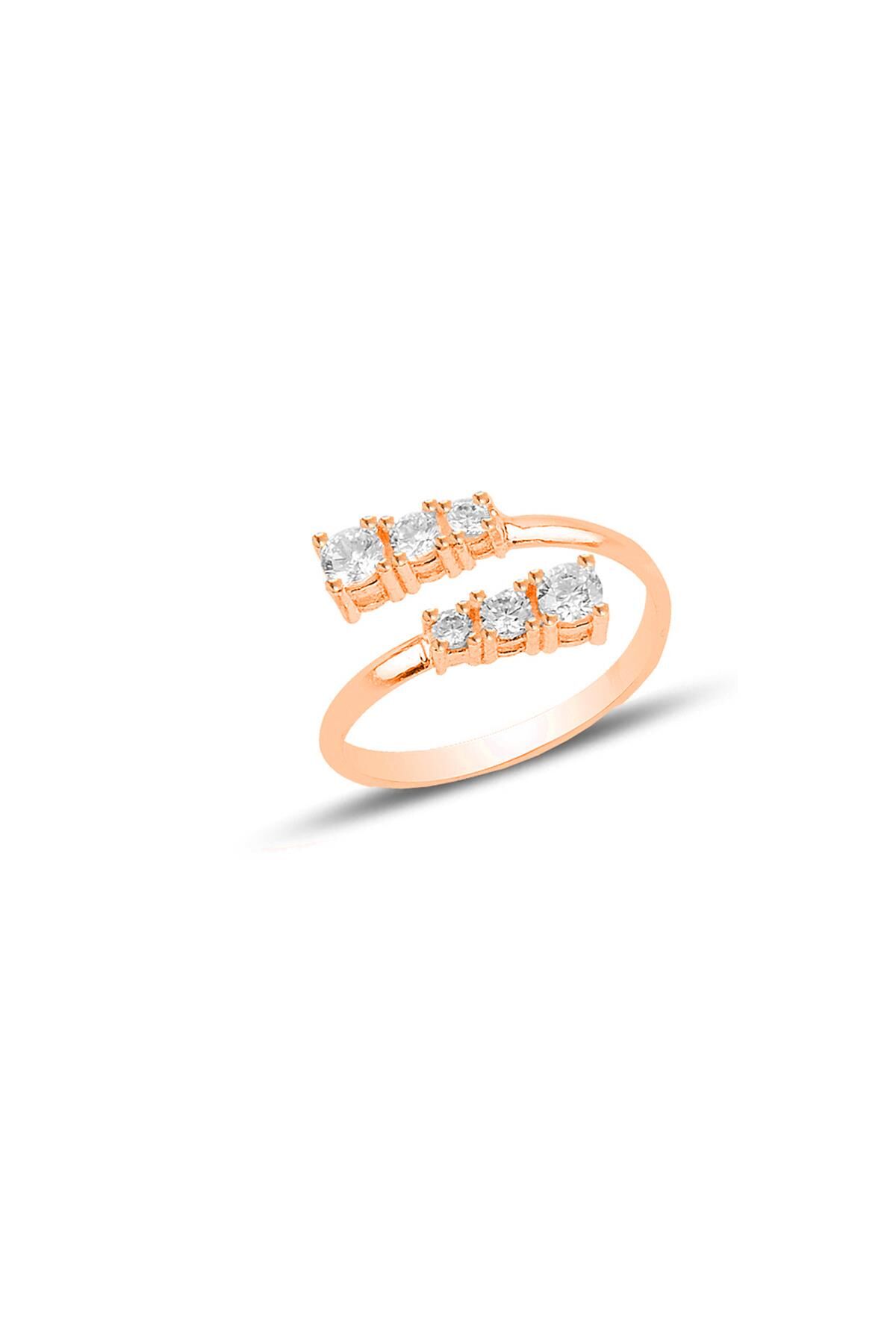 Gümüş rose zirkon taşlı üstten ayarlamalı pırıltı yüzük SGTL12574ROSE
