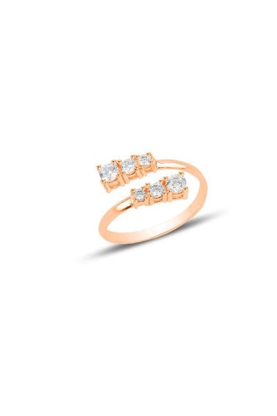 Gümüş rose zirkon taşlı üstten ayarlamalı pırıltı yüzük SGTL12574ROSE
