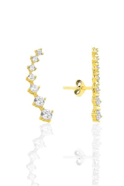 Gümüş altın yaldızlı zirkon yedi taşlı pırıltı küpe SGTL12575GOLD