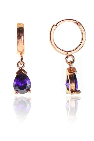 Gümüş rose halkalı damla taşlı küpe SGTL9335