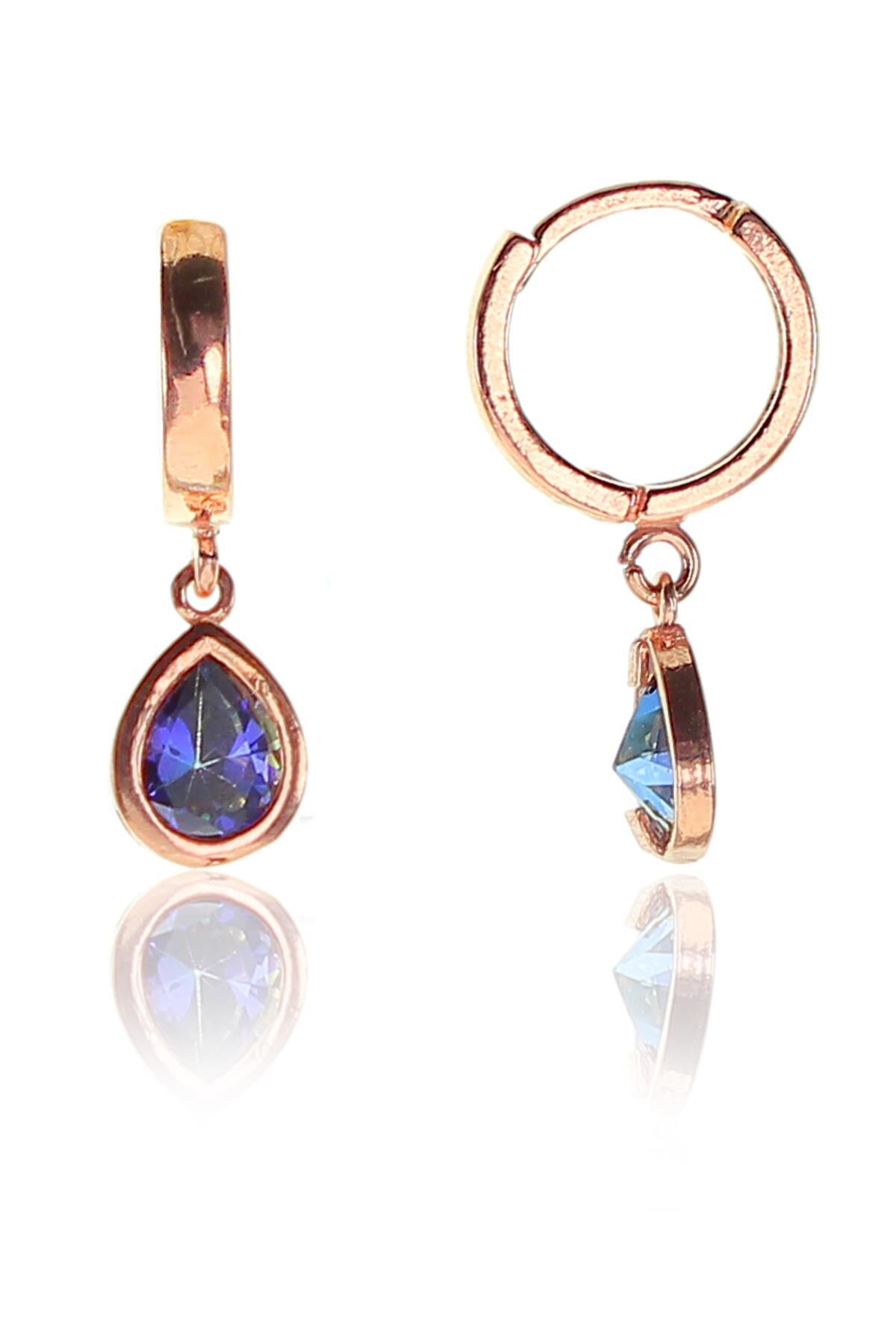 Gümüş rose halkalı damla taşlı küpe SGTL9342