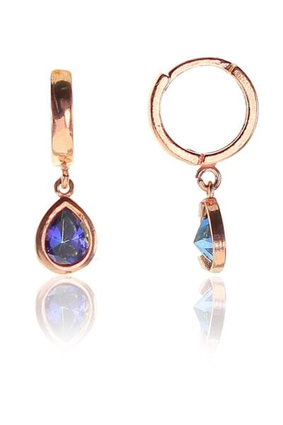 Gümüş rose halkalı damla taşlı küpe SGTL9342