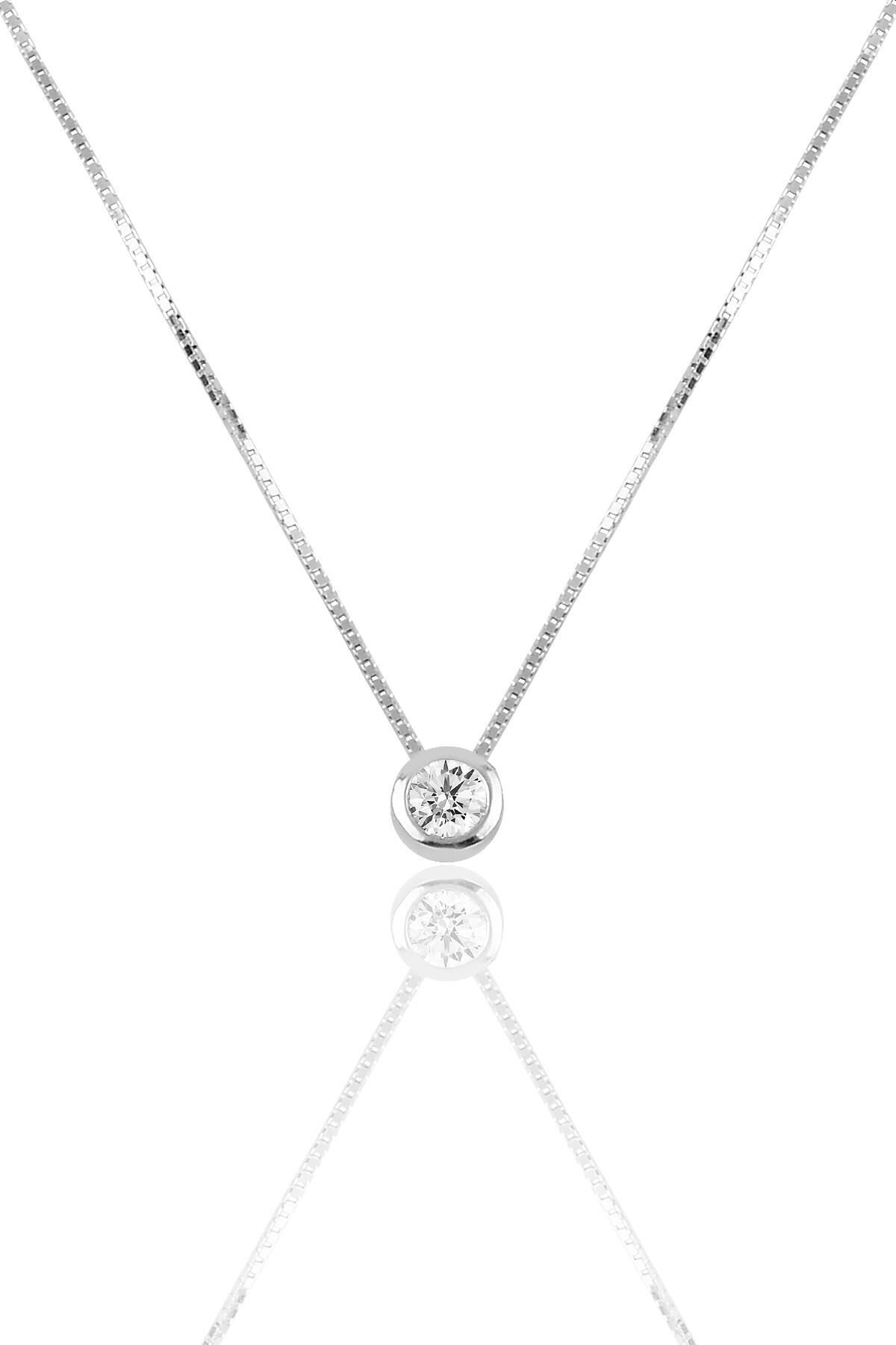 Gümüş küp zincirli tek taş modeli kolye SGTL10005