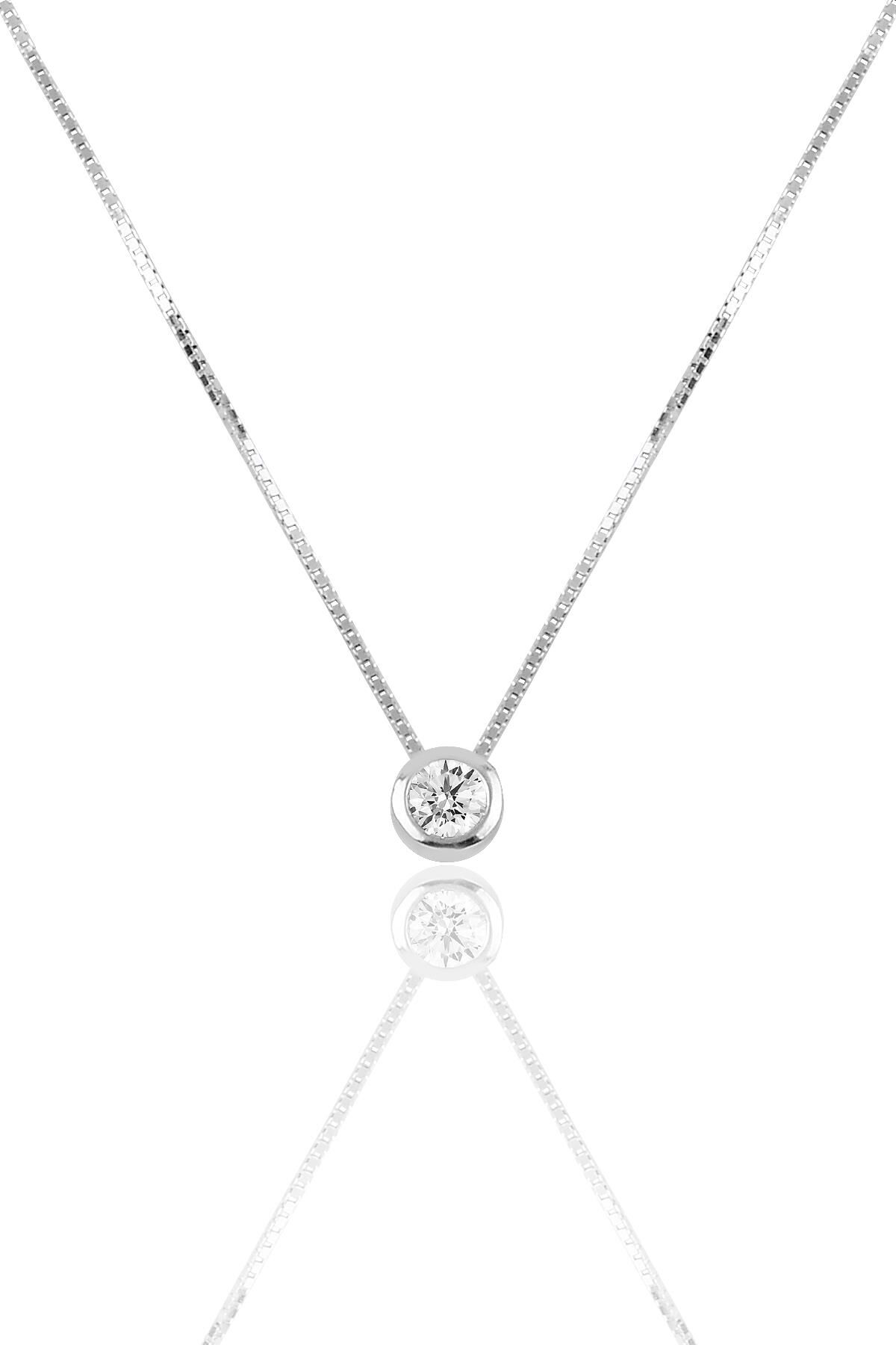 Gümüş küp zincirli tek taş modeli kolye SGTL10005