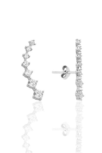 Gümüş rodyumlu zirkon yedi taşlı pırıltı küpe SGTL12575RODAJ