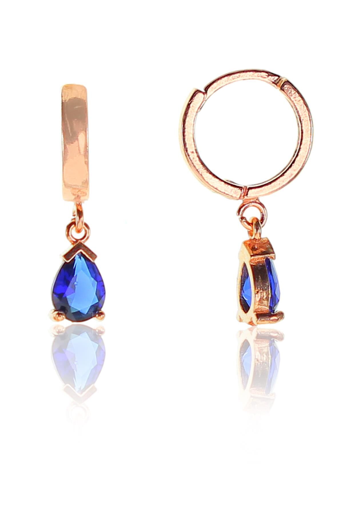 Gümüş rose halkalı damla taşlı küpe SGTL9339