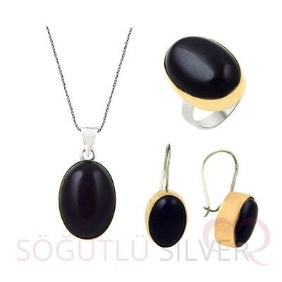 koyu mor taşlı otontik üçlü set set8412