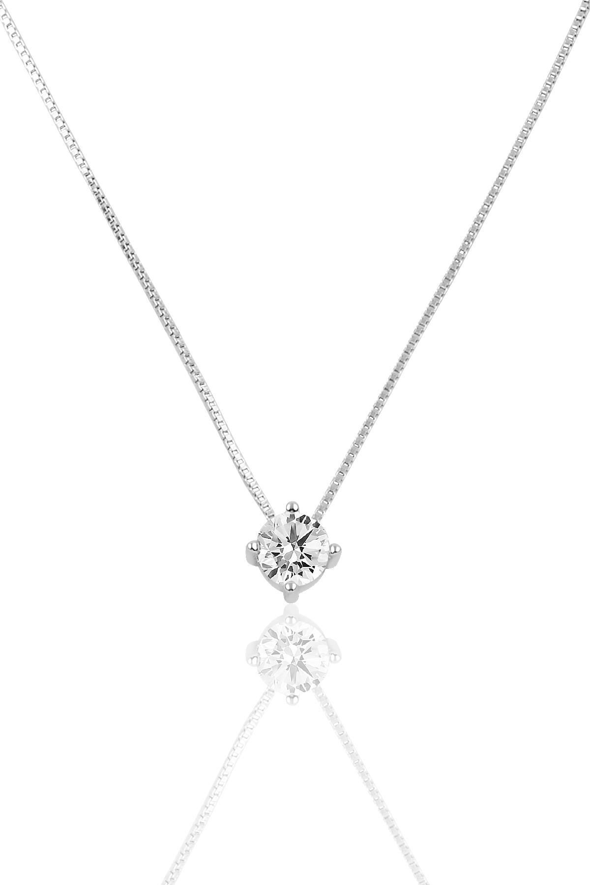 Gümüş küp zincirli tek taş modeli kolye SGTL10006