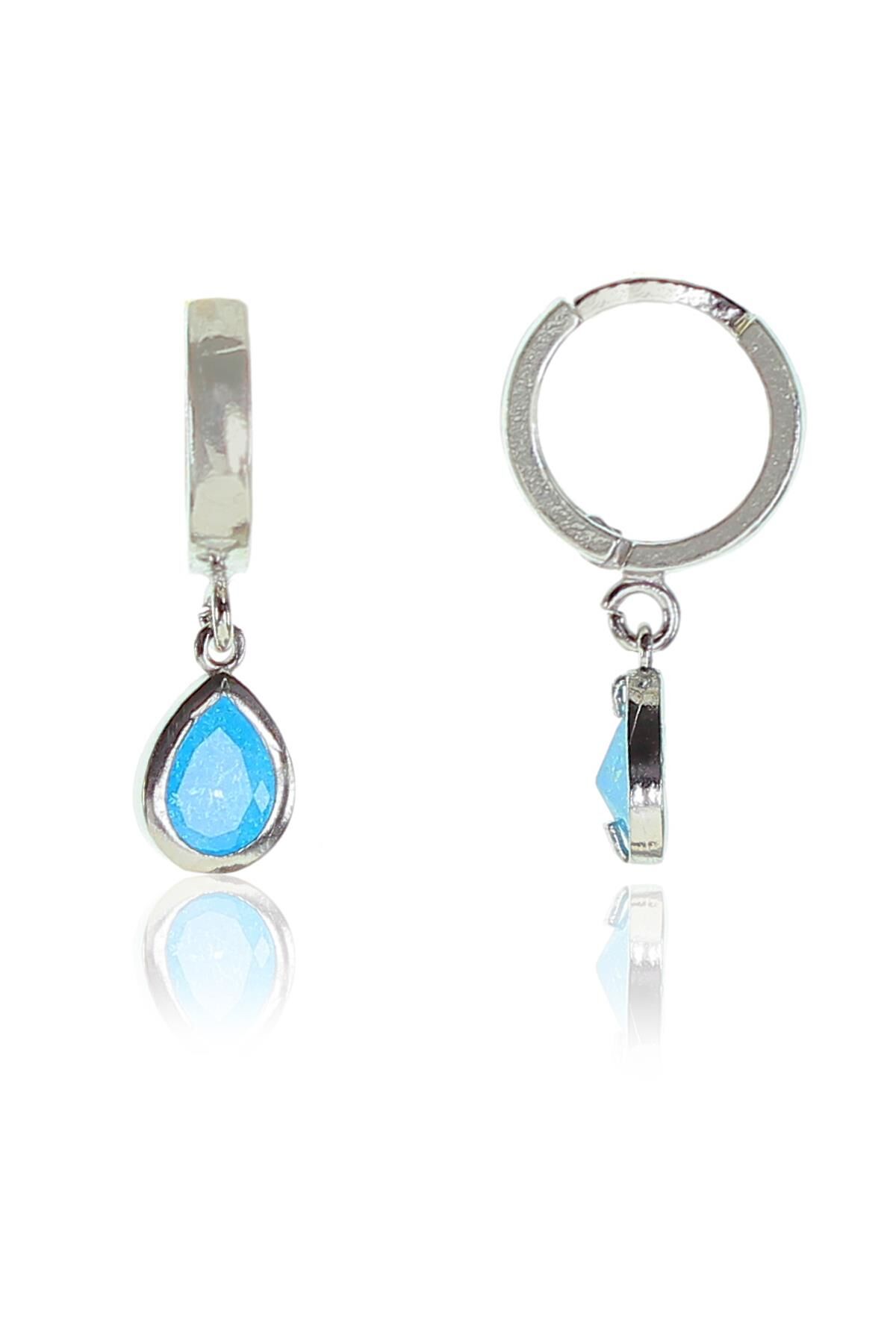 Gümüş rose halkalı damla taşlı küpe SGTL9345