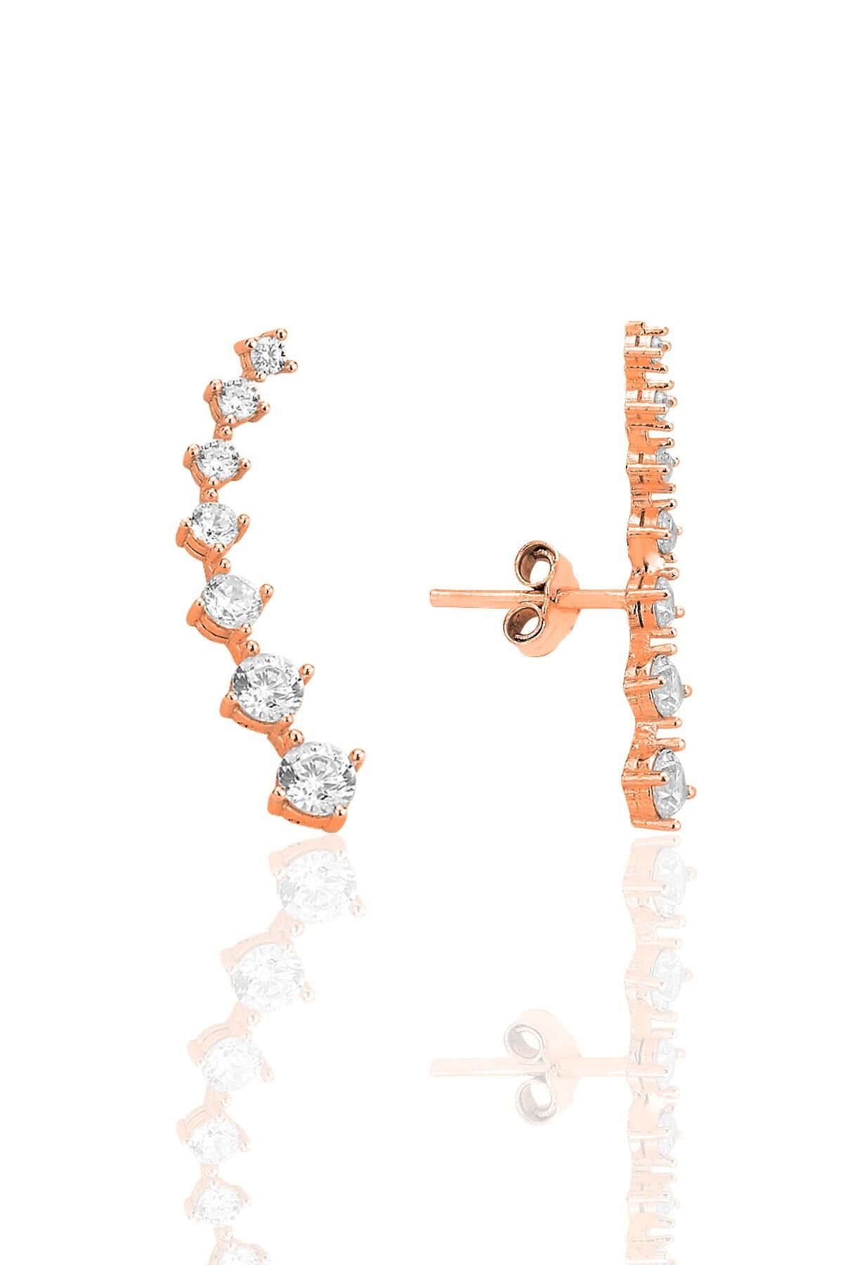 Gümüş rose zirkon yedi taşlı pırıltı küpe SGTL12575ROSE