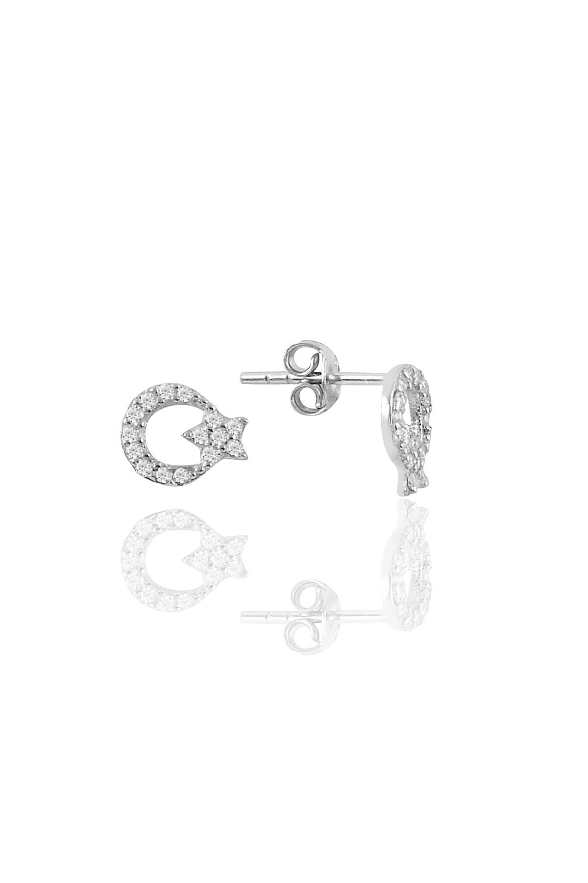 Gümüş rodyumlu zirkon taşlı ay yıldız küpe  SGTL11121RODAJ