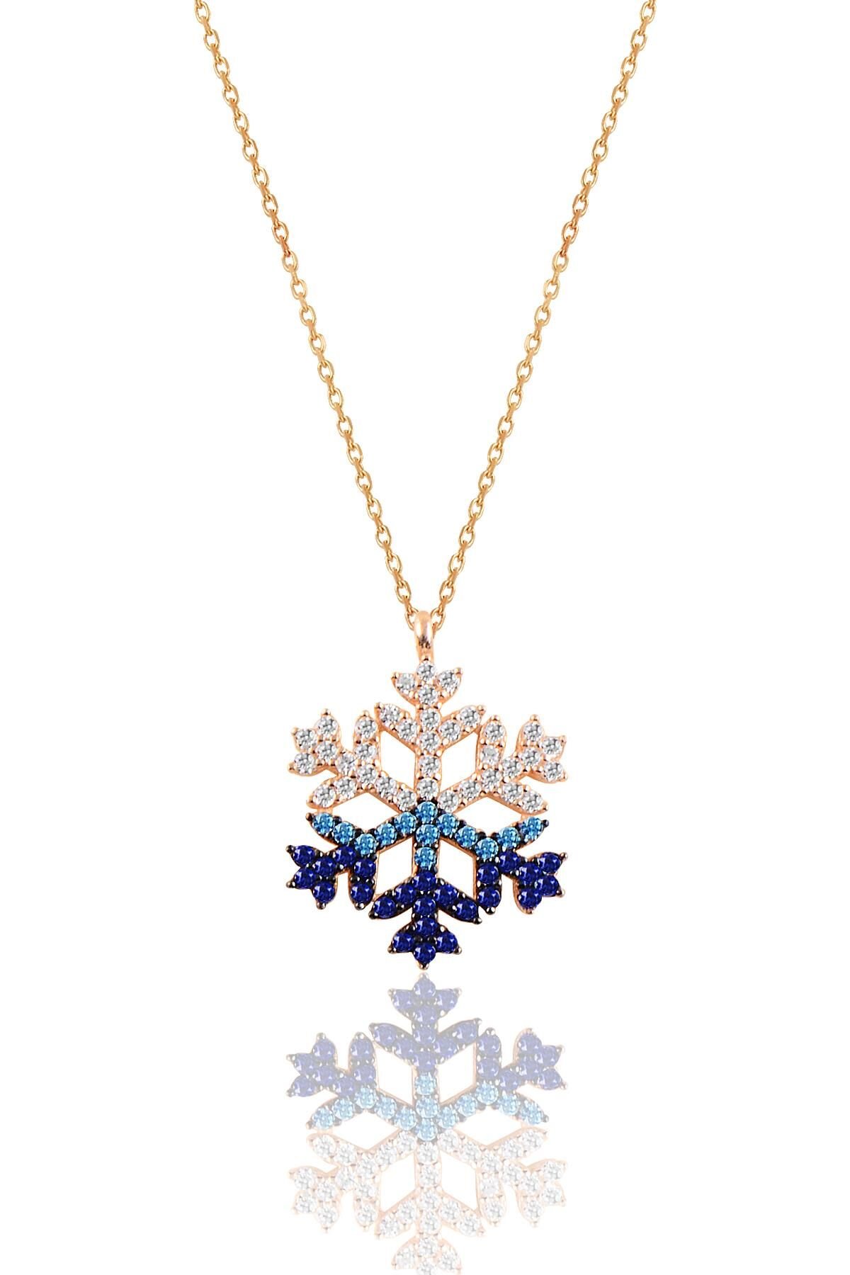 Gümüş rose renkli taşlı kar tanesi kolye  SGTL10714ROSE