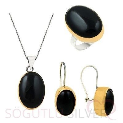 siyah taşlı otantik üçlüset set8410