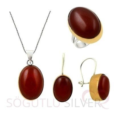 akik taşlı otantik üçlü set set8409