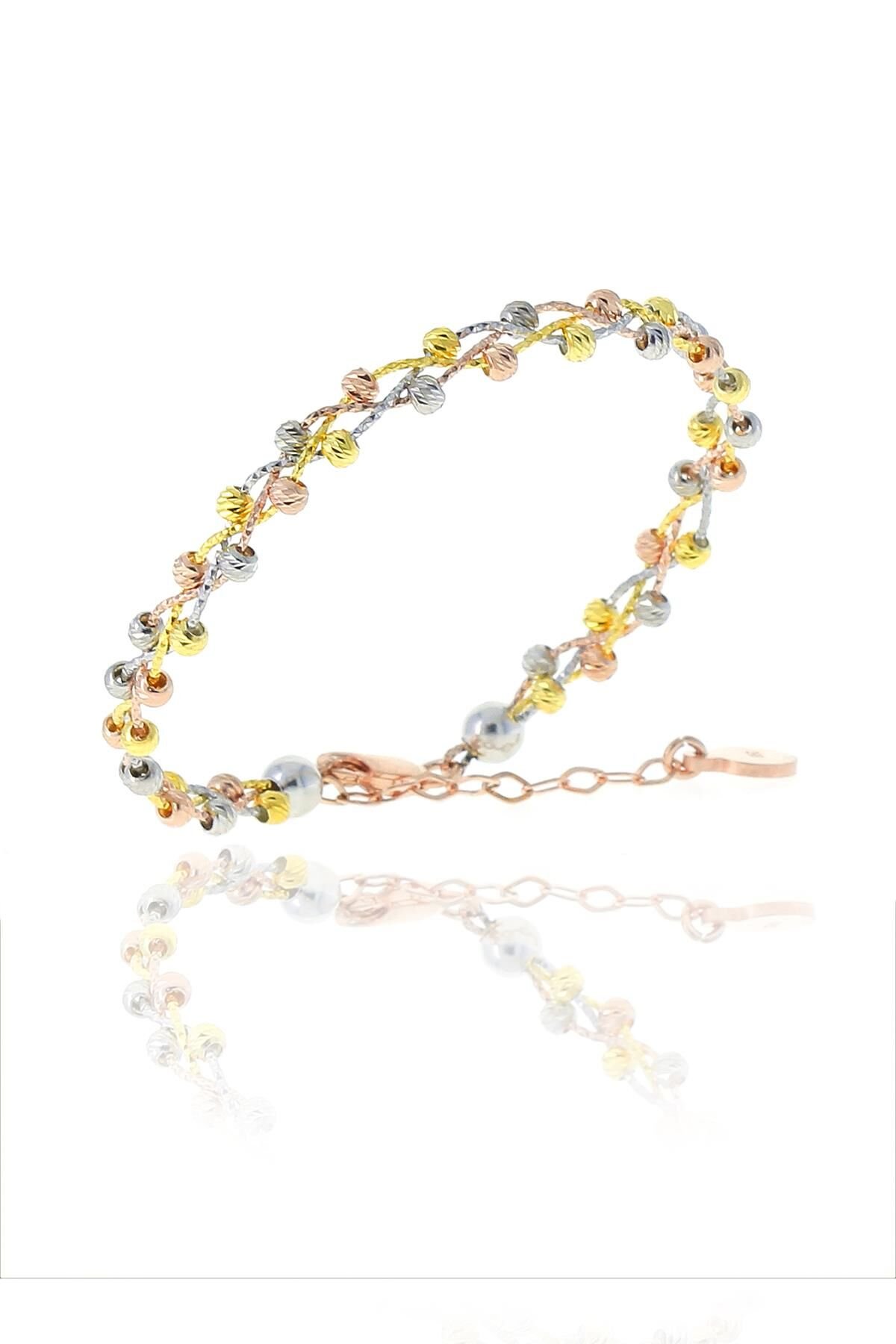 Gümüş Dorissa altın yaldız rodaj ve rose renkli Gümüş Bilezik SGTL10715RENK