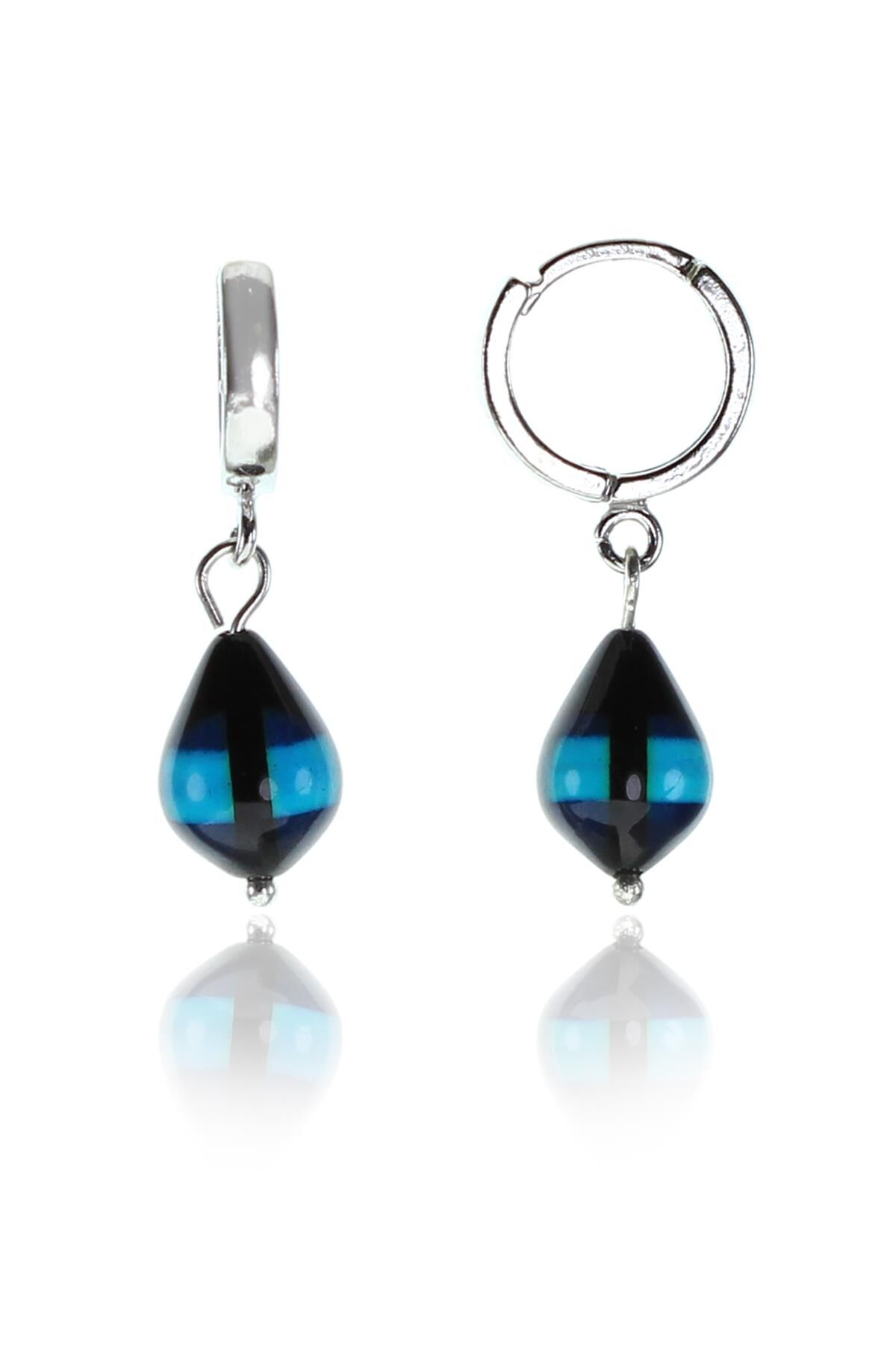 Gümüş damla modeli kehribar küpe SGTL9354