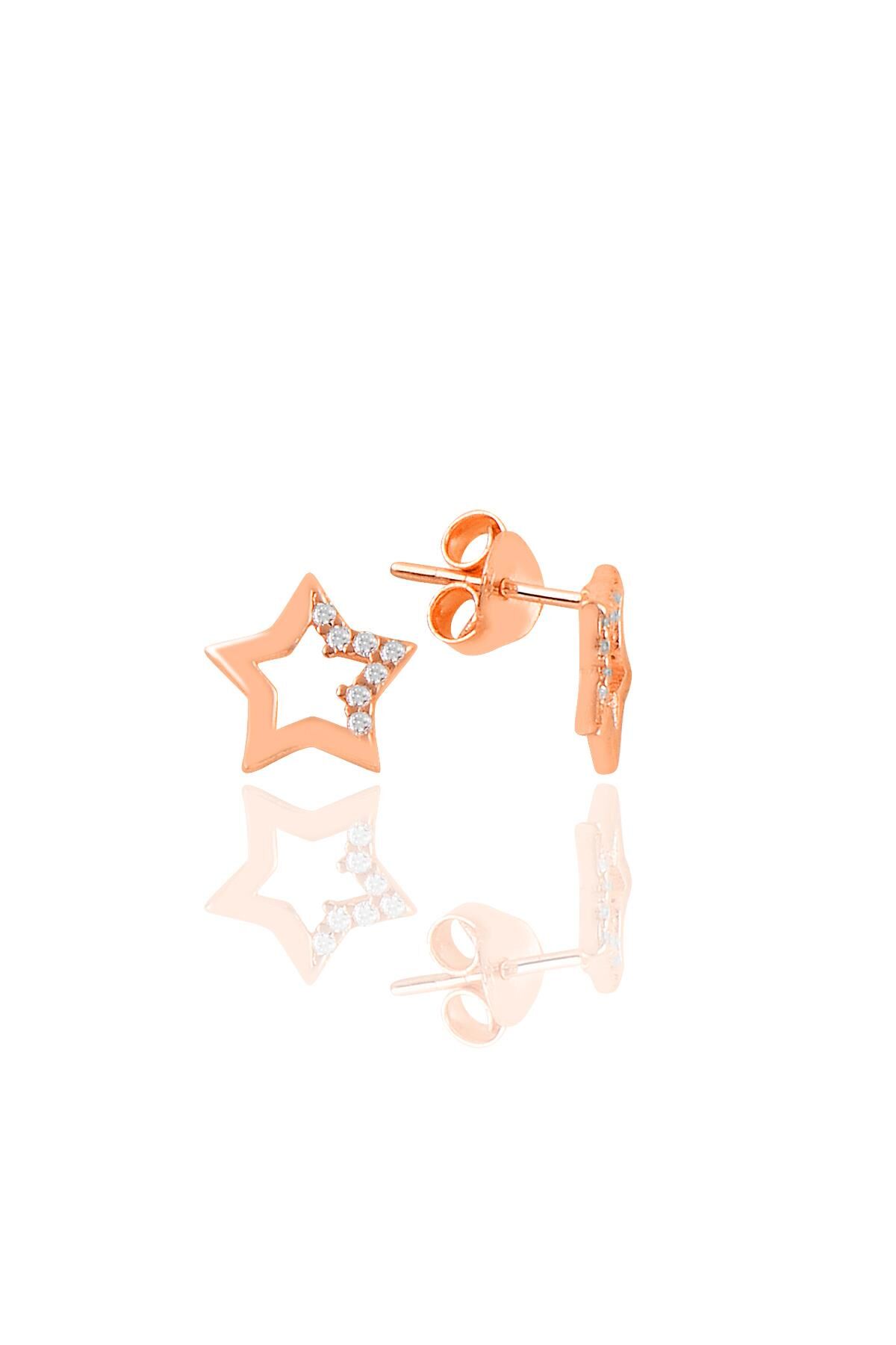 Gümüş rose zirkon taşlı yıldız küpe SGTL11120ROSE