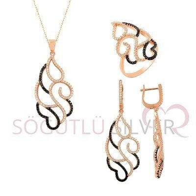 Rose zirkon taşlı üçlü set SET408