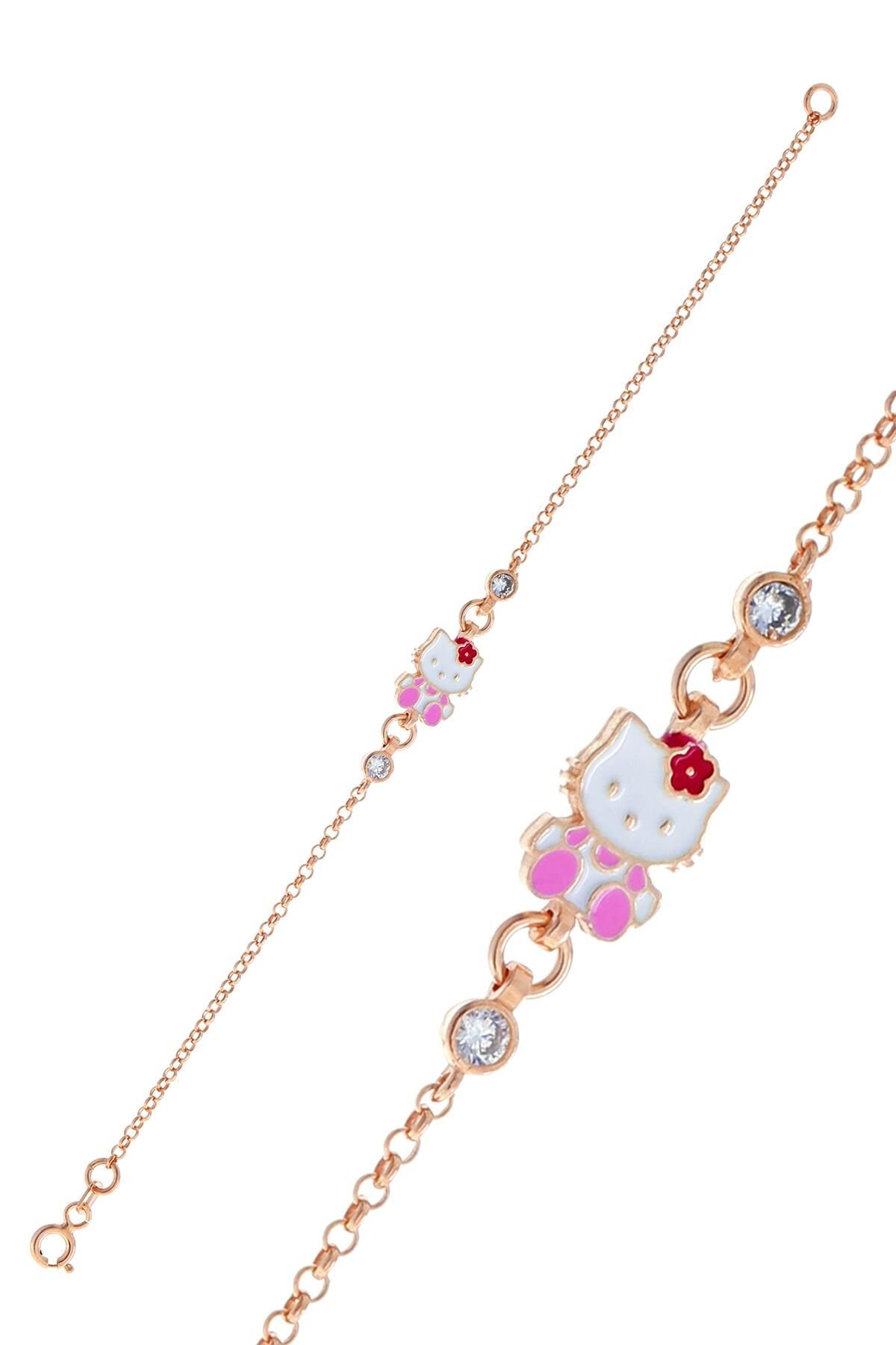 Gümüş rose mineli kedi bileklik SGTL10716ROSE