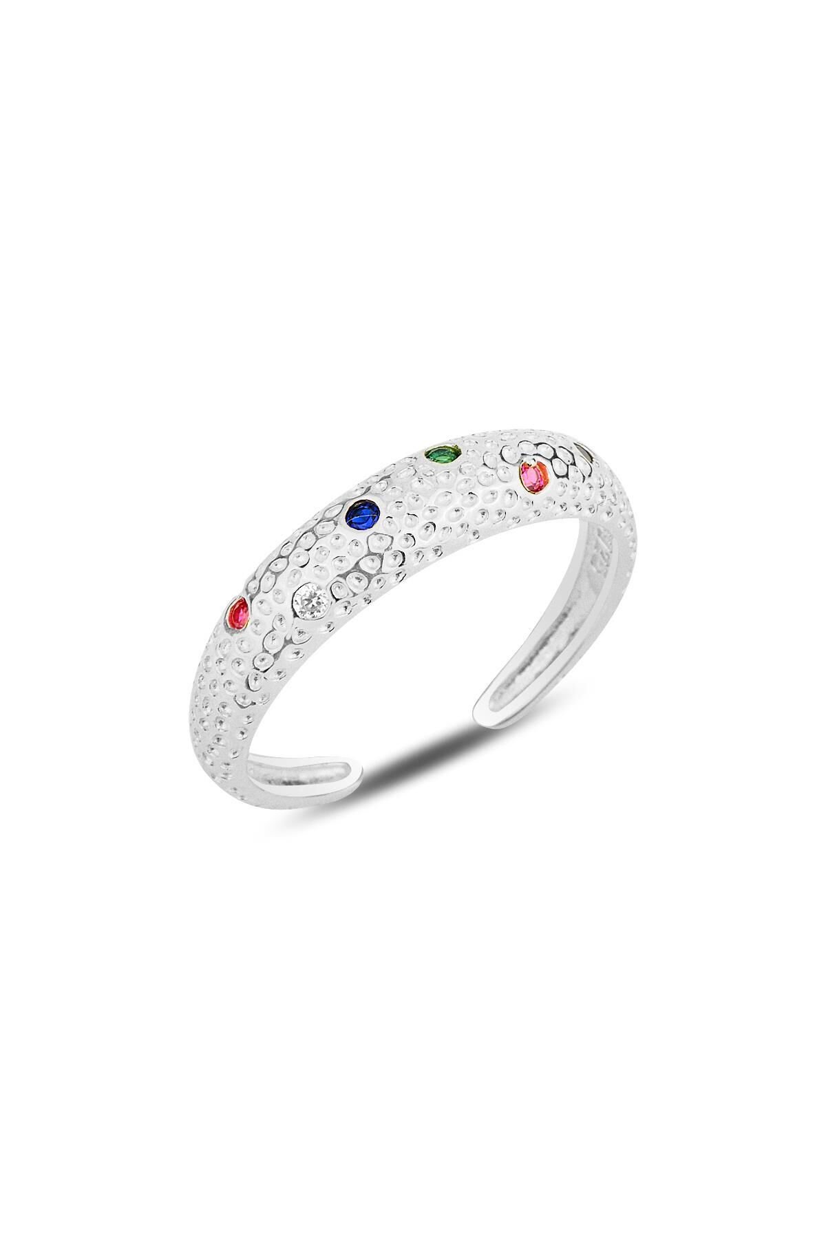 Gümüş rodyumlu renkli taşlı modern tasarımlı ayarlamalı yüzük SGTL12168RODAJ