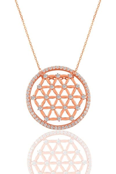 Gümüş rose zirkon taşlı yaşam çiçeği kolye  SGTL11118ROSE