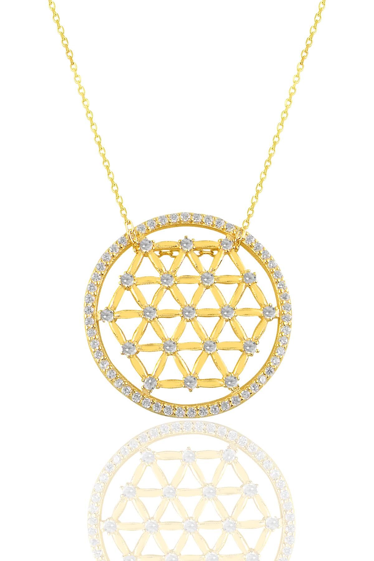 Gümüş altın yaldızlı zirkon taşlı yaşam çiçeği kolye SGTL11118GOLD