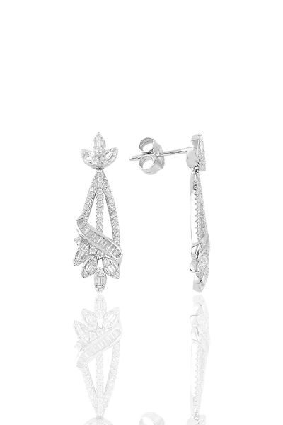 Gümüş rodyumlu  pırlanta modeli beyaz altın görünümlü kolye küpe ve yüzük seti SGTL10945