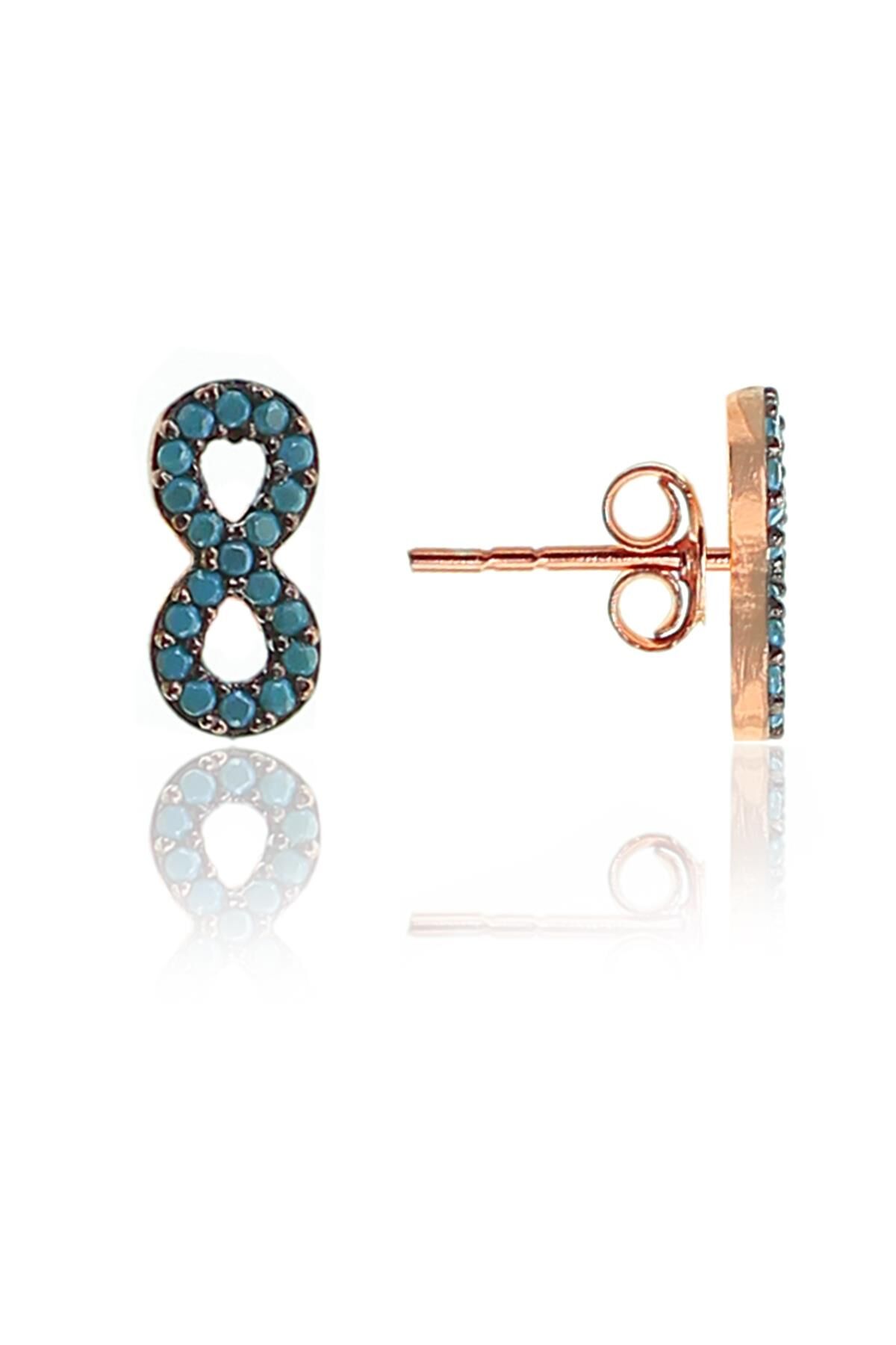 Gümüş rose turkuaz taşlı sonsuzluk modeli küpe SGTL9374