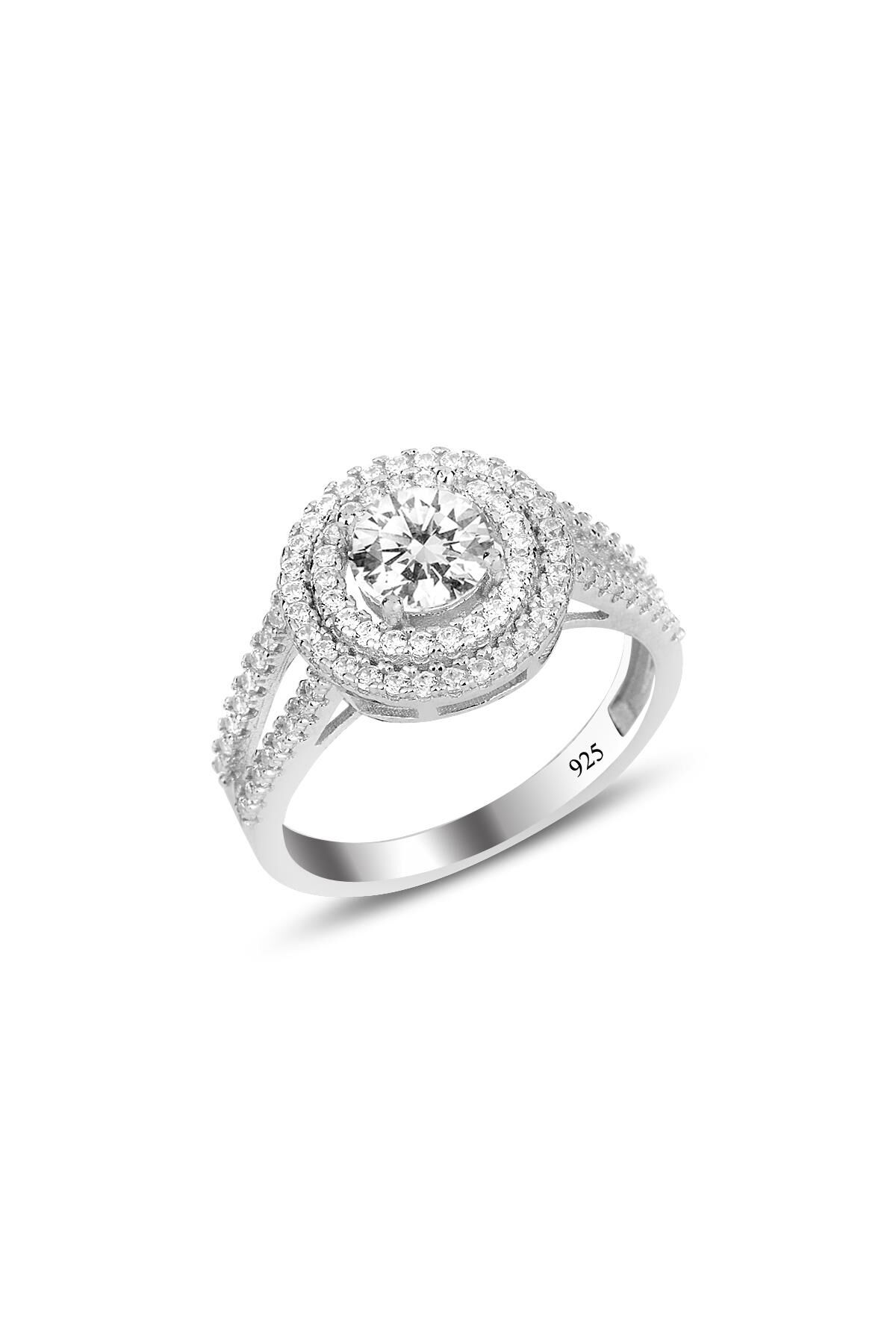 Gümüş rodyumlu zirkon taşlı pırlanta montürlü yuvarlak yüzük SGTL12088RODAJ