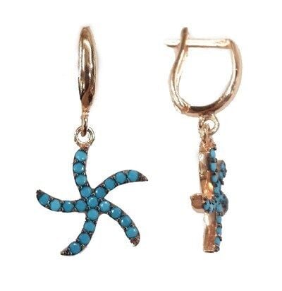 nano turkuaz taşlı deniz yıldızı küpe kupe8358