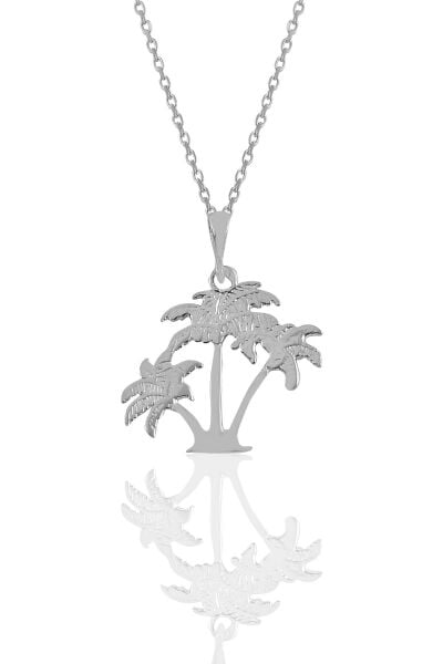 Gümüş rodyumlu üçlü palmiye kolye SGTL11115RODAJ