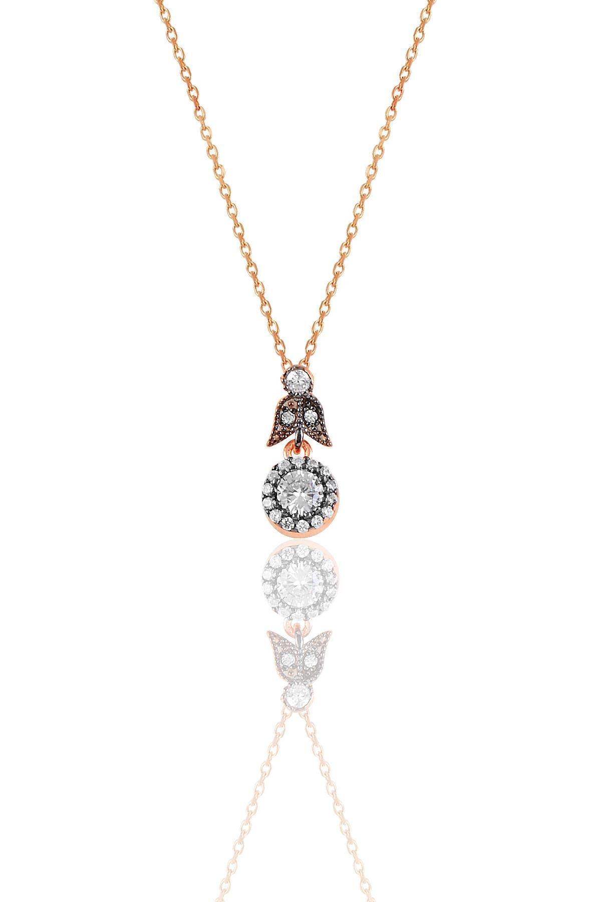 Gümüş rose elmas montürlü yuvarlak kolye. SGTL11466ROSE