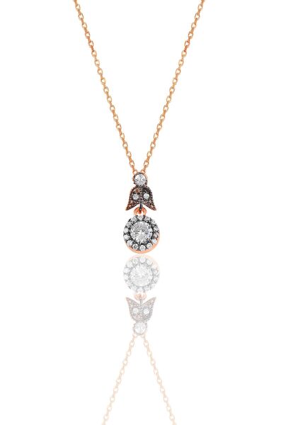 Gümüş rose elmas montürlü yuvarlak kolye. SGTL11466ROSE
