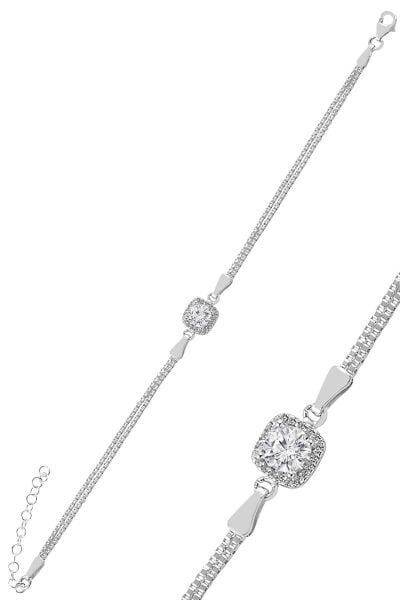 Gümüş zirkon taşlı kare pırlanta montürlü gümüş üçlü set SGTL10725RODAJ