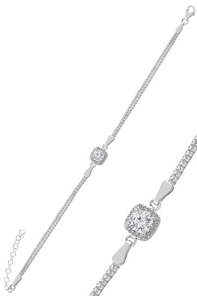Gümüş zirkon taşlı kare pırlanta montürlü gümüş üçlü set SGTL10725RODAJ