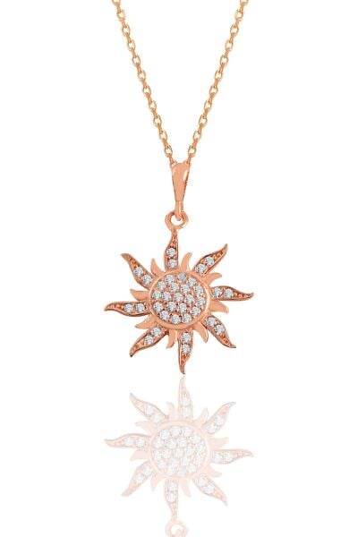 Gümüş rose zirkon taşlı güneş kolye SGTL11113ROSE