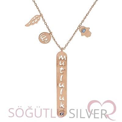 rose mutluluk yazılı dilek  kolyesi KOLYE5141