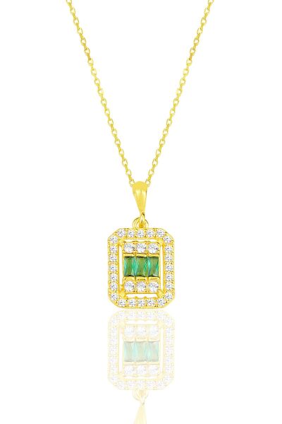 Gümüş  altın yaldızlı baget kesim kök zümrüt taşlı çizgili üçlü set SGTL11562YESIL