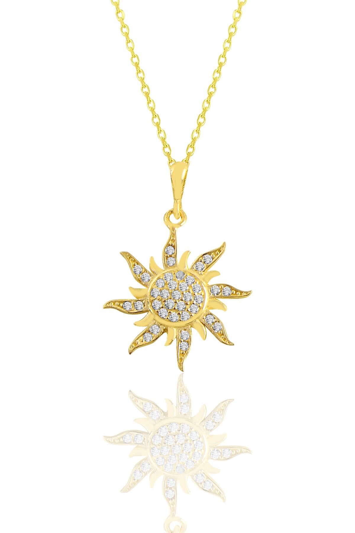 Gümüş altın yaldızlı zirkon taşlı güneş kolye SGTL11113GOLD