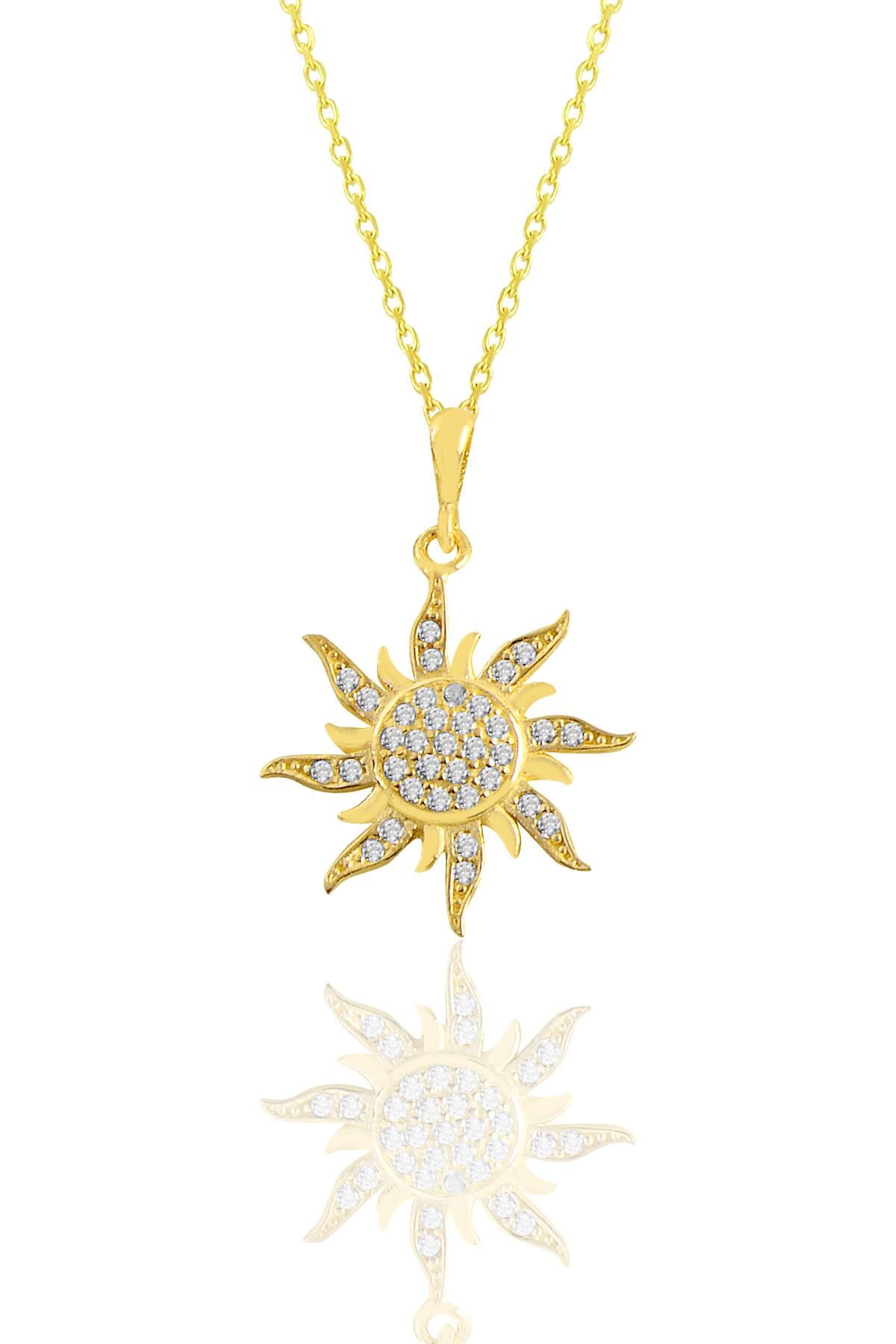 Gümüş altın yaldızlı zirkon taşlı güneş kolye SGTL11113GOLD