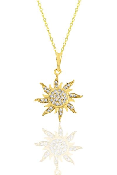 Gümüş altın yaldızlı zirkon taşlı güneş kolye SGTL11113GOLD