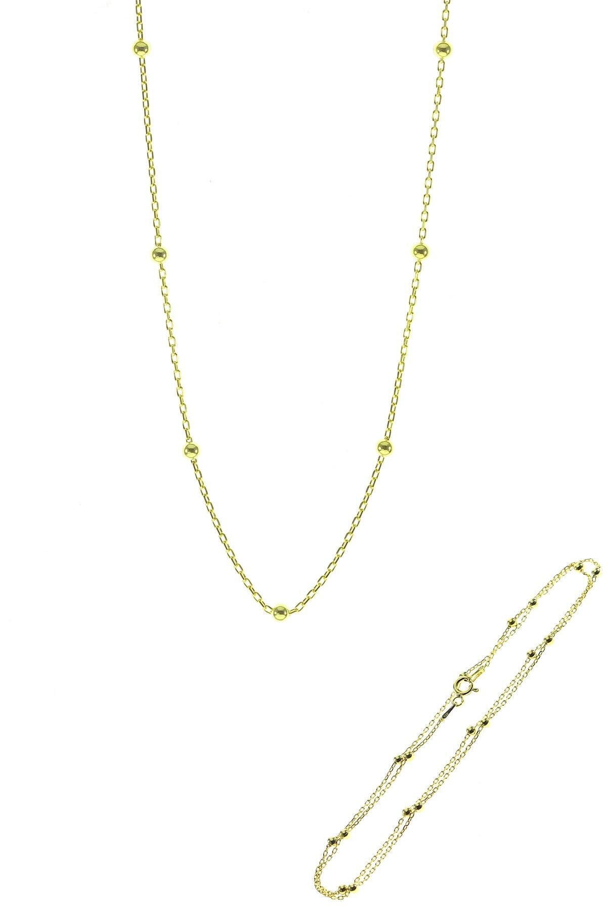 Gümüş 45 cm altın yaldızlı top top zincir SGTL8729