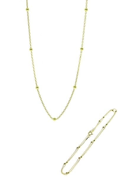 Gümüş 45 cm altın yaldızlı top top zincir SGTL8729