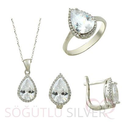 rodyumlu zirkon taşlı üçlü set set8386
