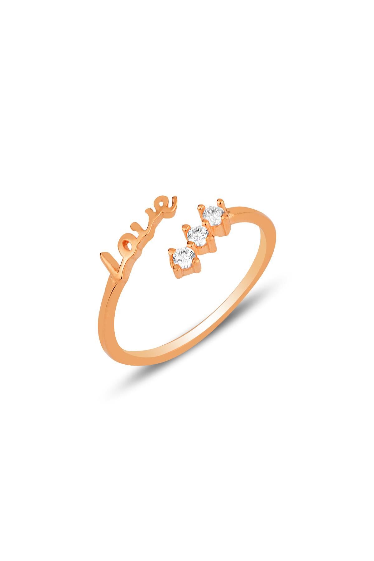 Gümüş rose love yazılı zirkon taşlı ayarlamalı yüzük SGTL12172ROSE