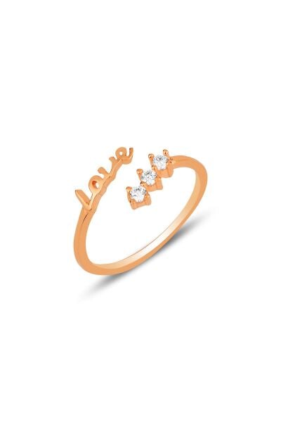 Gümüş rose love yazılı zirkon taşlı ayarlamalı yüzük SGTL12172ROSE